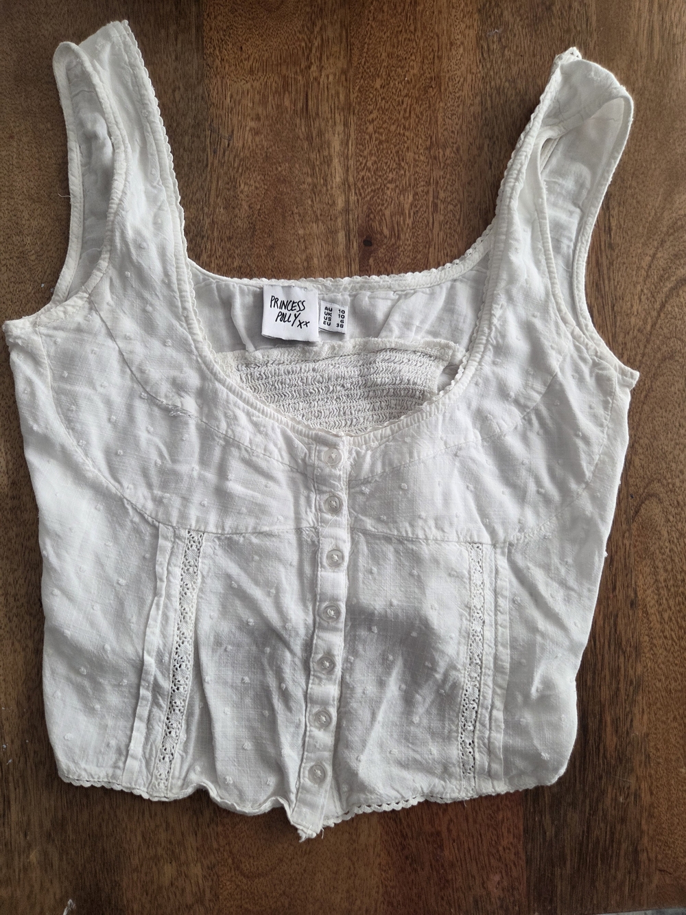 Princess Polly White Button-Front Lace Trim Cropped Camisole